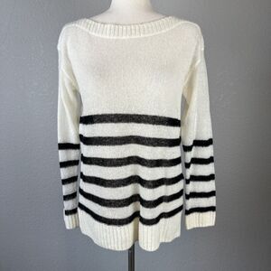 AllSaints Lune Striped Lightweight Sweater Size S White Black Boat Neck Wool